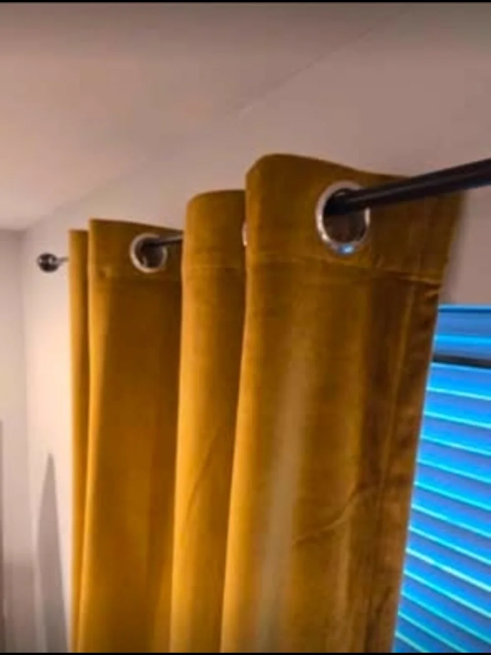 6 Velvet Curtain Panels – Golden Yellow & Navy – 90